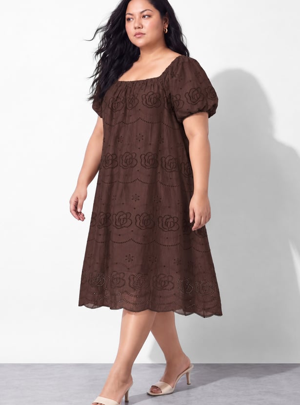 NEXUS Embroidered Square Neck Midi Dress