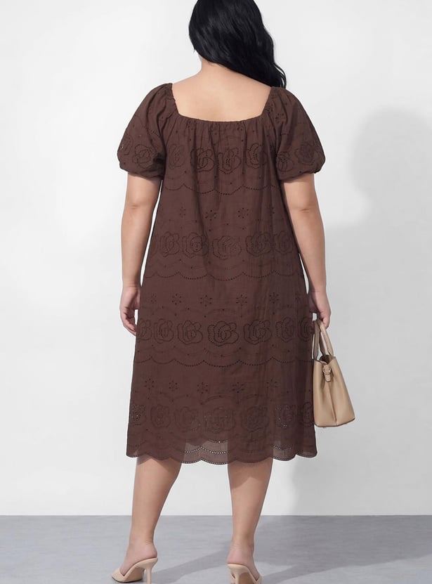 NEXUS Embroidered Square Neck Midi Dress