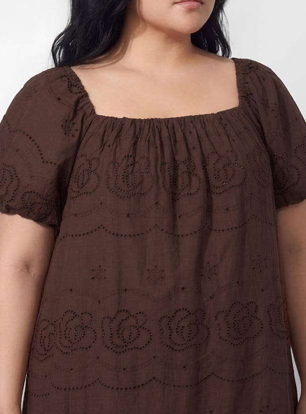 NEXUS Embroidered Square Neck Midi Dress