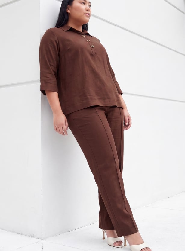 NEXUS Solid Buttoned 3/4th Sleeves Top
