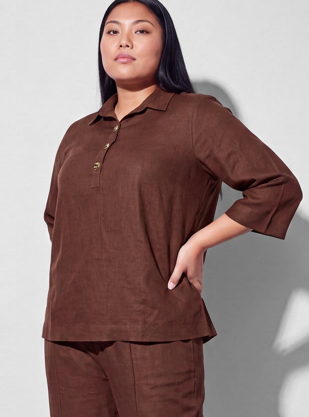 NEXUS Solid Buttoned 3/4th Sleeves Top