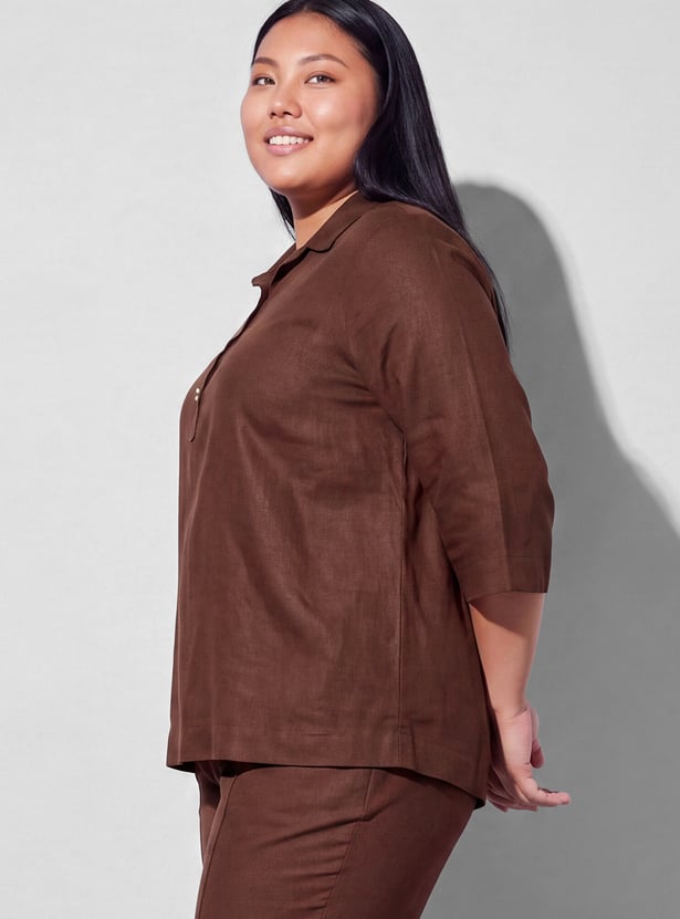 NEXUS Solid Buttoned 3/4th Sleeves Top