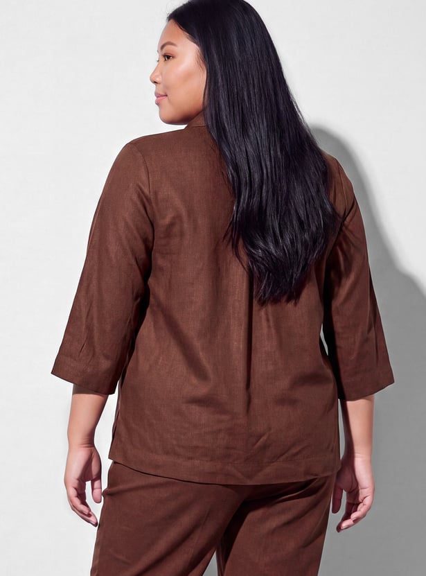 NEXUS Solid Buttoned 3/4th Sleeves Top