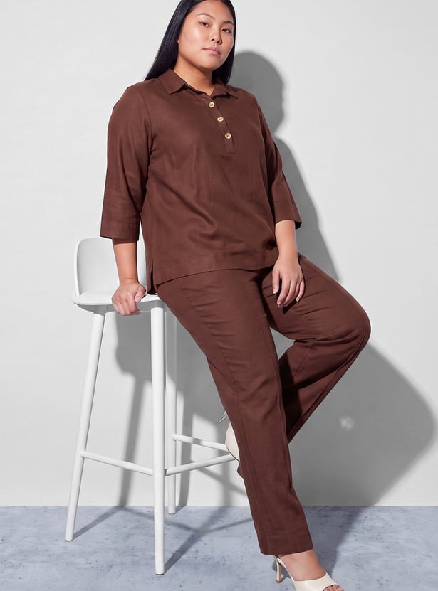 NEXUS Solid Buttoned 3/4th Sleeves Top