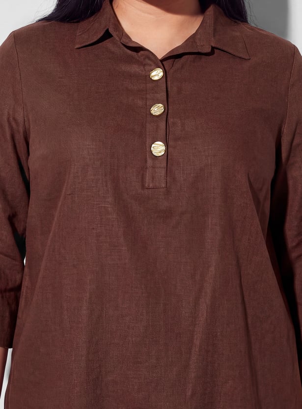 NEXUS Solid Buttoned 3/4th Sleeves Top