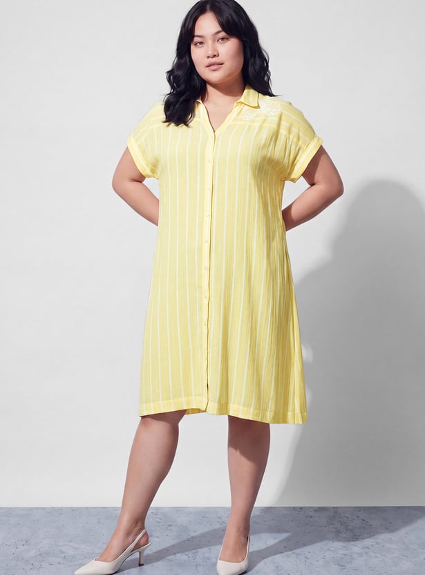NEXUS Striped Embroidered Midi Dress
