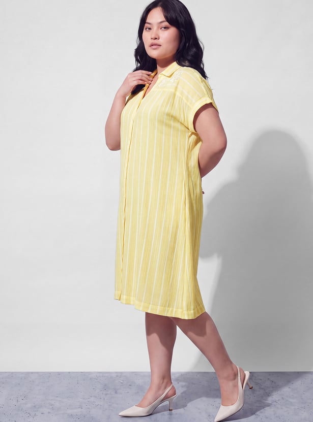 NEXUS Striped Embroidered Midi Dress