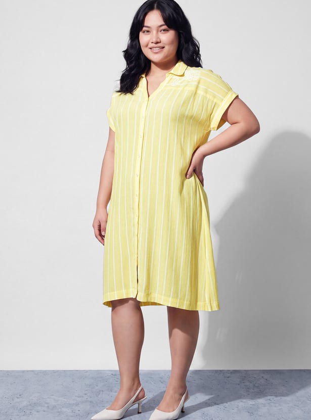 NEXUS Striped Embroidered Midi Dress