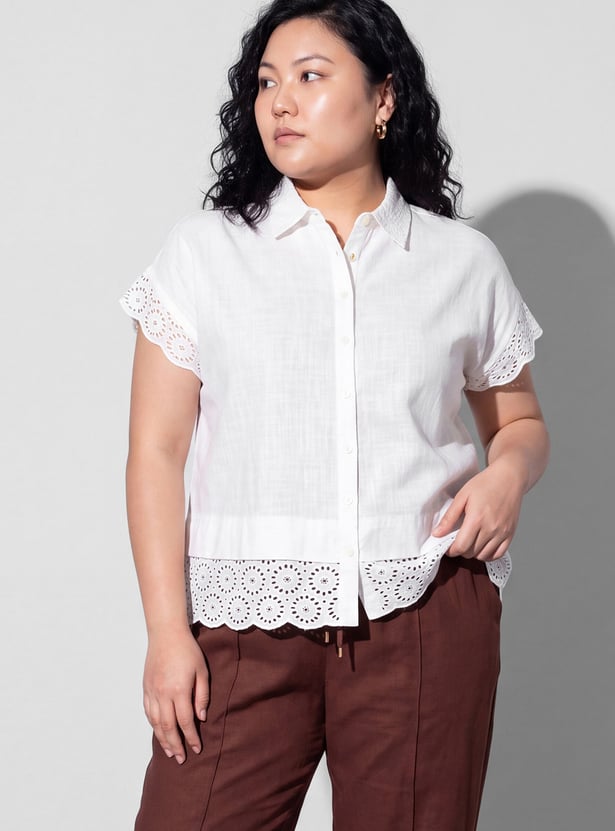 NEXUS Schiffli Button-Down Cap Sleeves Top