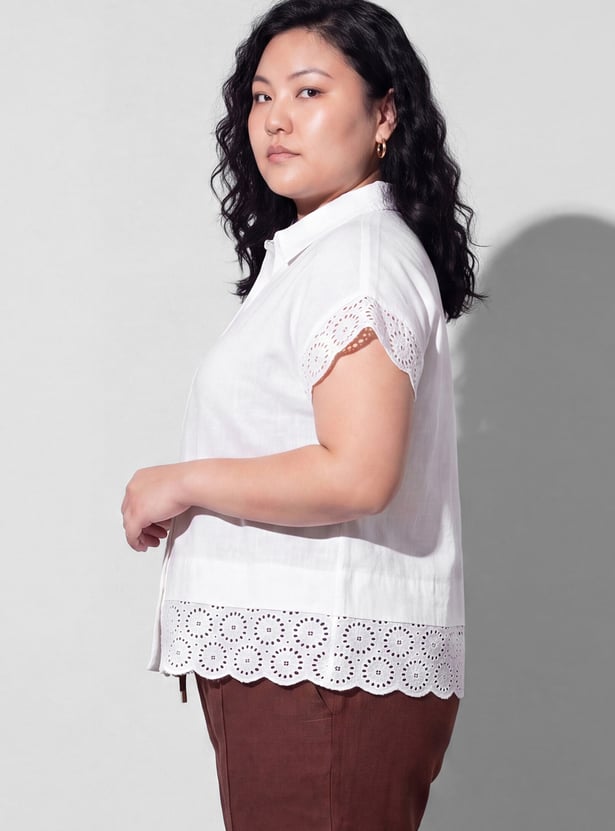 NEXUS Schiffli Button-Down Cap Sleeves Top