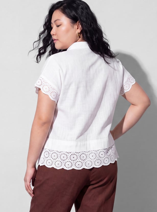 NEXUS Schiffli Button-Down Cap Sleeves Top