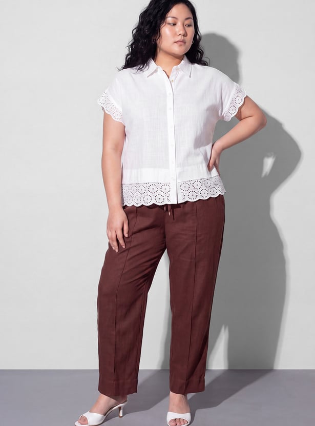 NEXUS Schiffli Button-Down Cap Sleeves Top