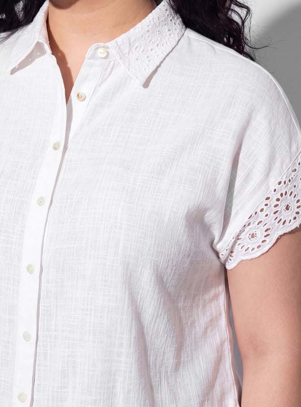 NEXUS Schiffli Button-Down Cap Sleeves Top