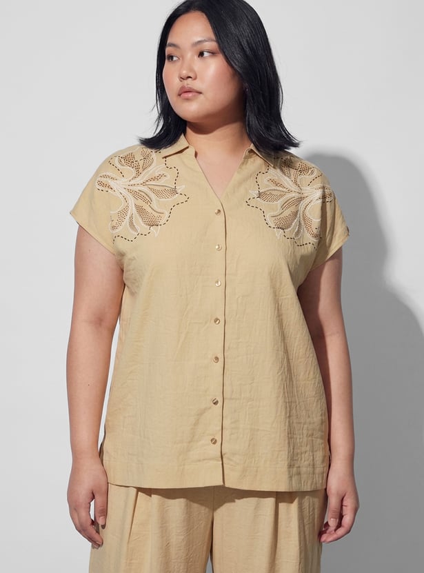 NEXUS Embroidered Button-Down Top