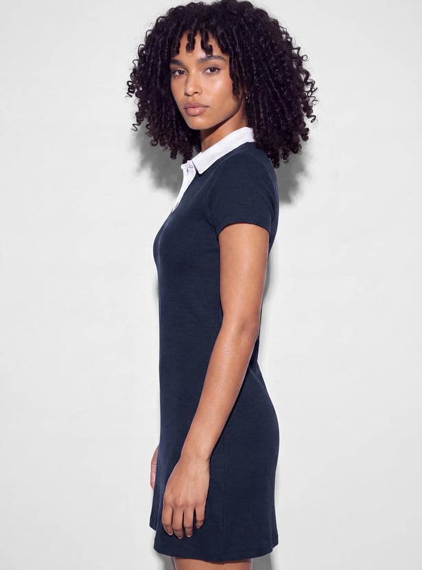 GINGER Solid Collared Button Mini Dress