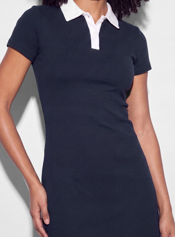 GINGER Solid Collared Button Mini Dress