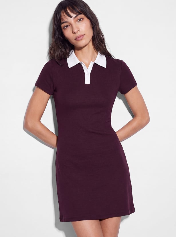 GINGER Solid Collared Button Mini Dress