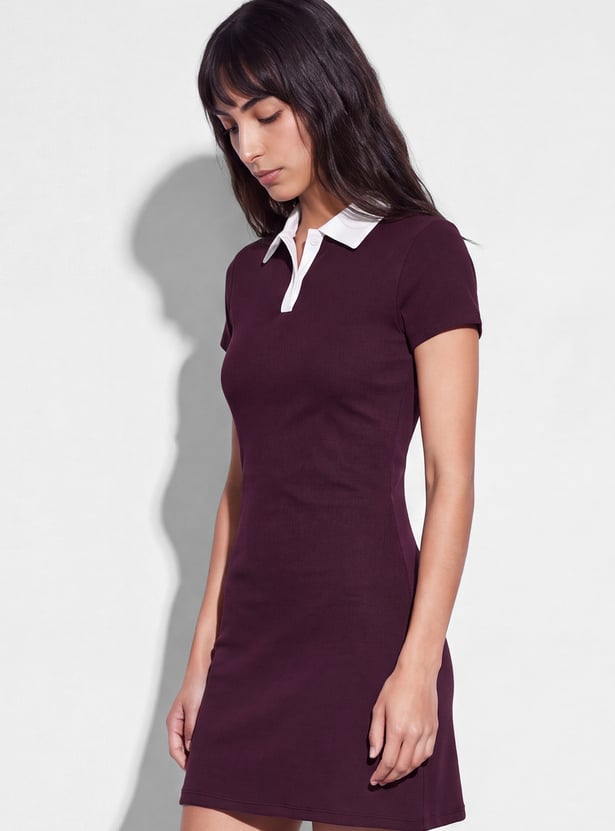 GINGER Solid Collared Button Mini Dress