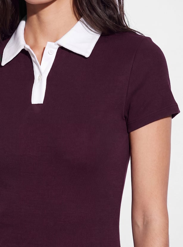 GINGER Solid Collared Button Mini Dress
