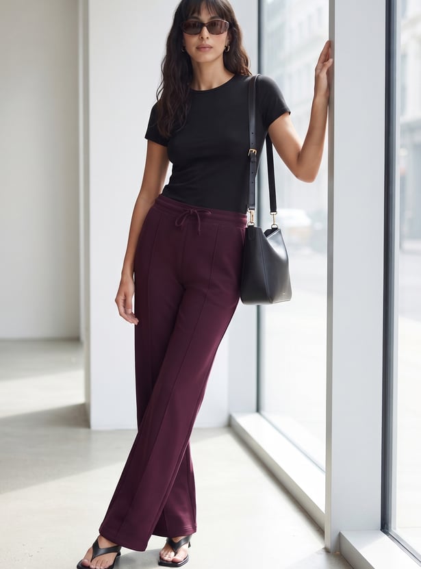 GINGER Solid Knit Pintuck Pants