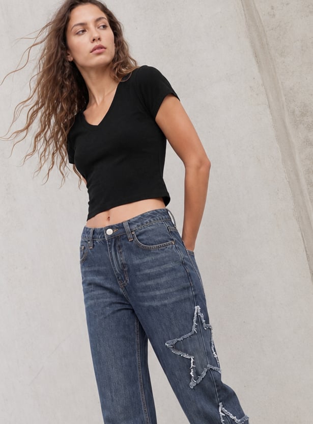 GINGER Solid Cropped T-shirt