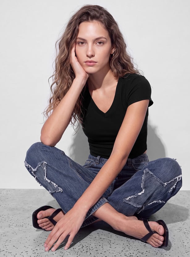 GINGER Solid Cropped T-shirt