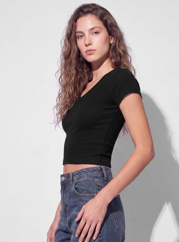 GINGER Solid Cropped T-shirt