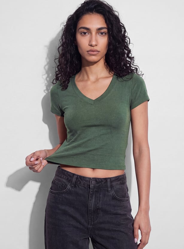 GINGER Solid Cropped T-shirt