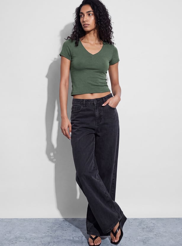 GINGER Solid Cropped T-shirt