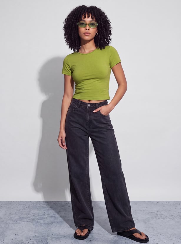 GINGER Solid Crop T-shirt