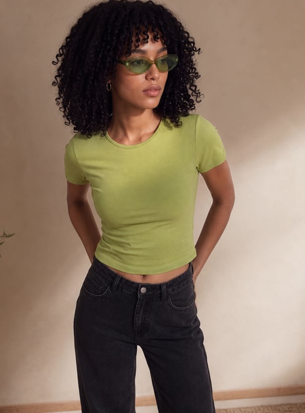 GINGER Solid Crop T-shirt