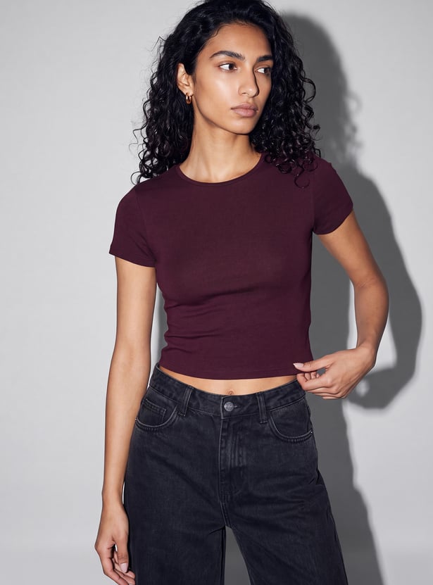 GINGER Solid Crop T-shirt