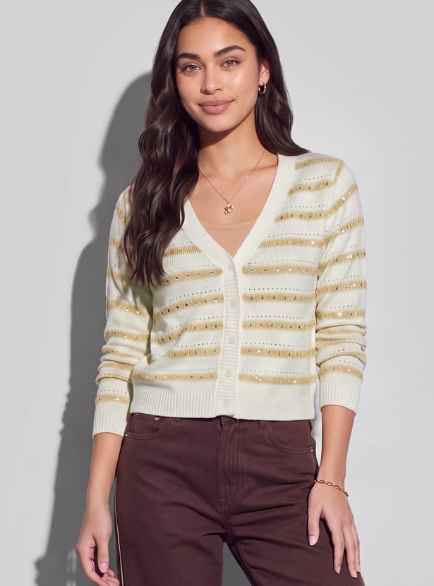 FAME FOREVER Striped Knit Sweater