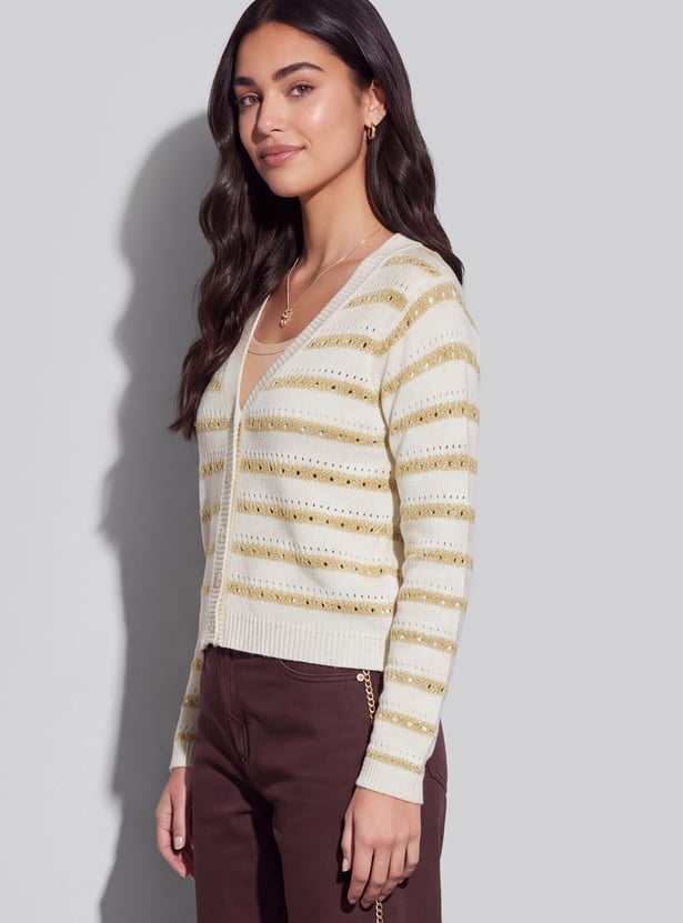 FAME FOREVER Striped Knit Sweater