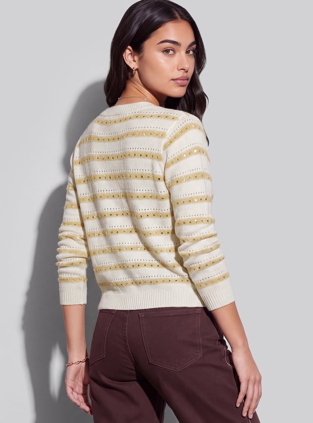 FAME FOREVER Striped Knit Sweater