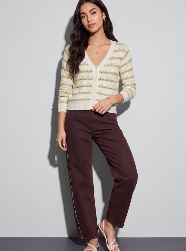 FAME FOREVER Striped Knit Sweater