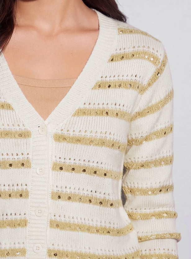 FAME FOREVER Striped Knit Sweater