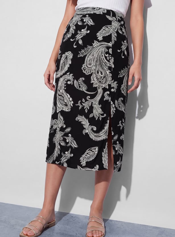 FAME FOREVER Paisley Print A-Line Midi Skirt