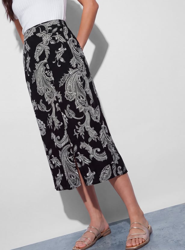 FAME FOREVER Paisley Print A-Line Midi Skirt
