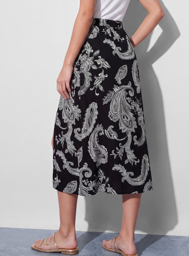 FAME FOREVER Paisley Print A-Line Midi Skirt