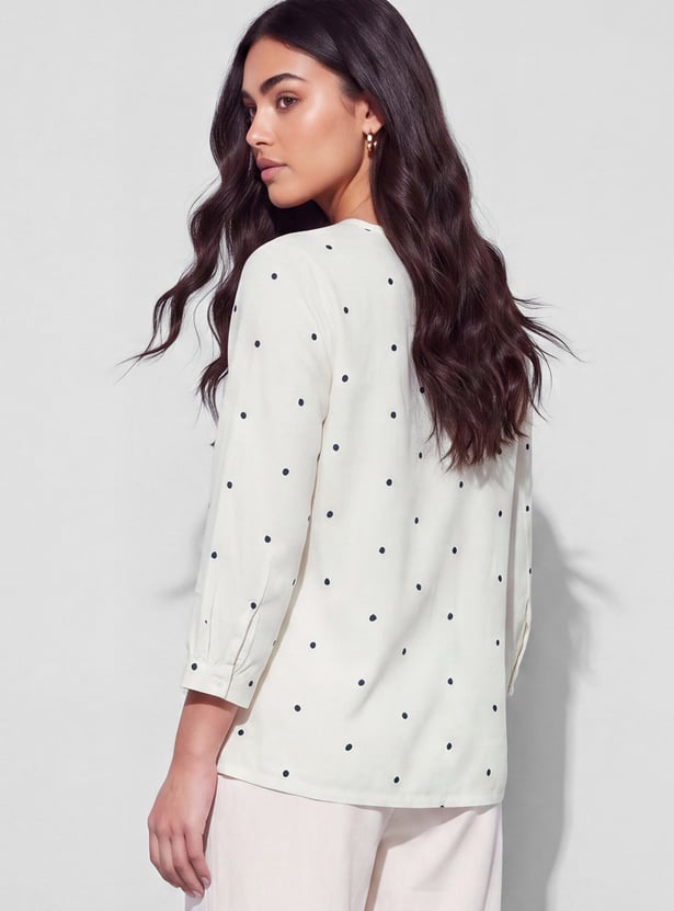 FAME FOREVER Embroidered Tie-Up Neck Top