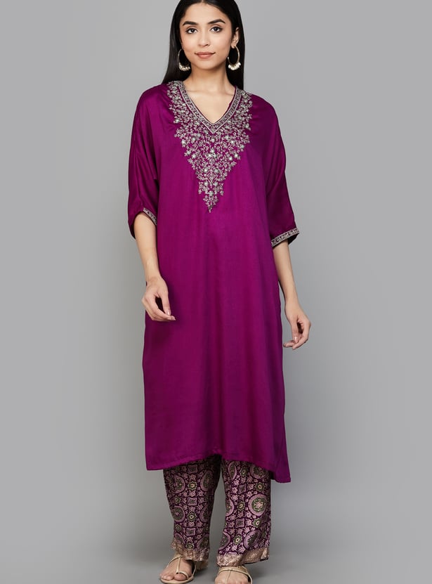 BIBA Embroidered Straight Kurta Set