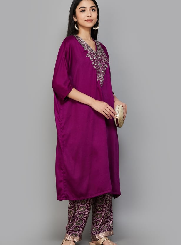 BIBA Embroidered Straight Kurta Set