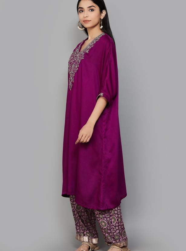 BIBA Embroidered Straight Kurta Set