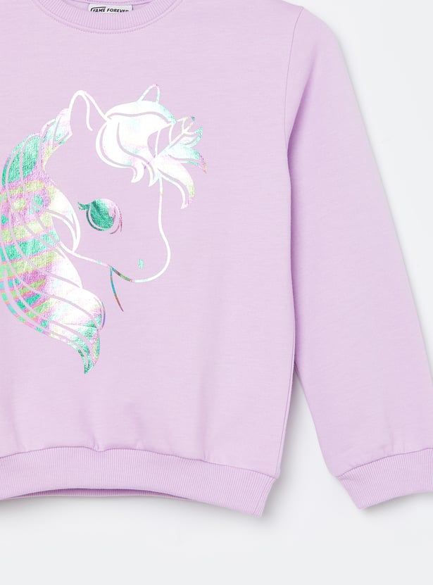 FAME FOREVER Girls Metallic Print Sweatshirt