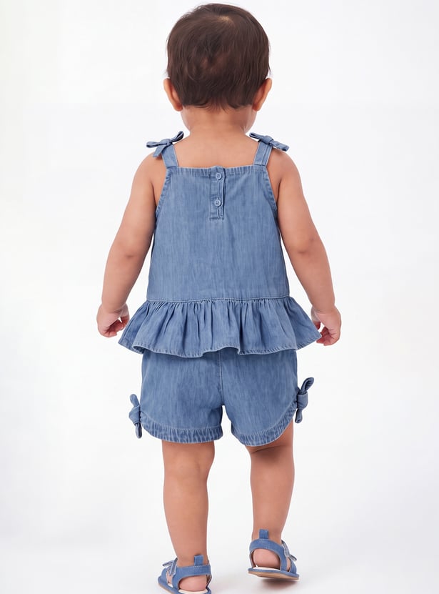 FAME FOREVER Girls Embroidered Top with Shorts Set