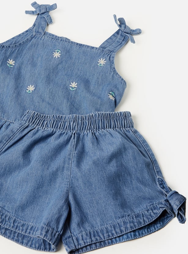 FAME FOREVER Girls Embroidered Top with Shorts Set