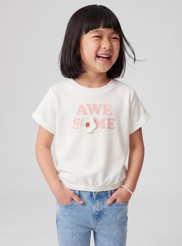 FAME FOREVER Girls Typographic Print T-shirt