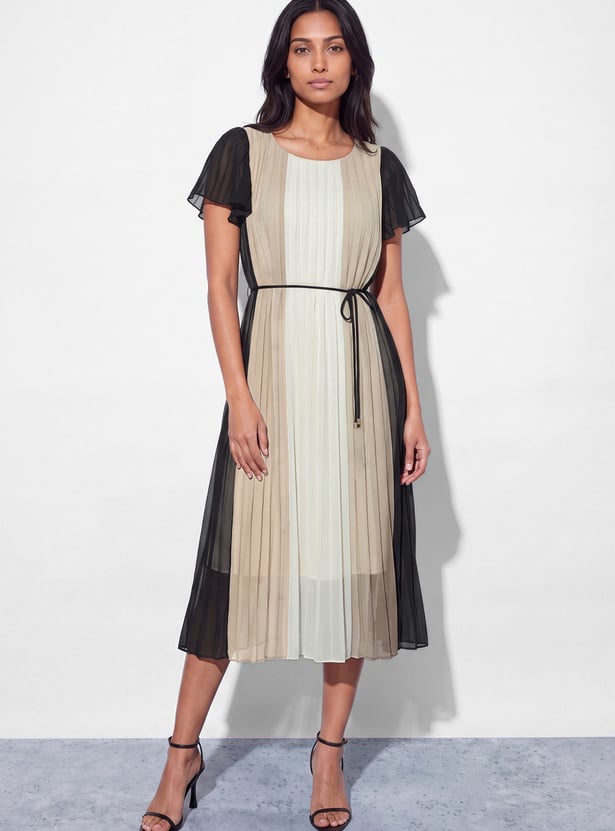 CODE Pleated A-line Midi Dress