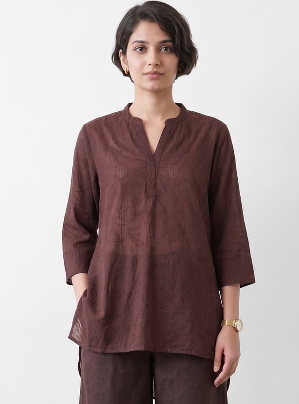 MELANGE Floral Embroidered A-Line Tunic